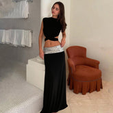 Creative backless top and long skirt suit